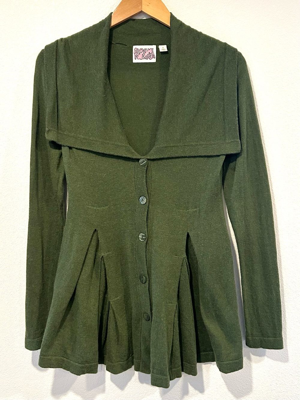 Anthropologie Rosie Neira Olive Green Cardigan Cashmere Military Celtic Size M